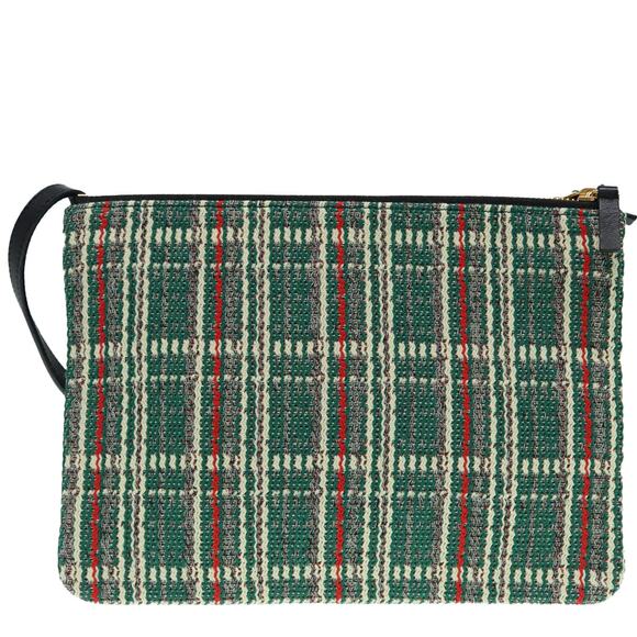 CELINE Trio Large Shoulder Bag Canvas Green Gold - Picture 3 of 13